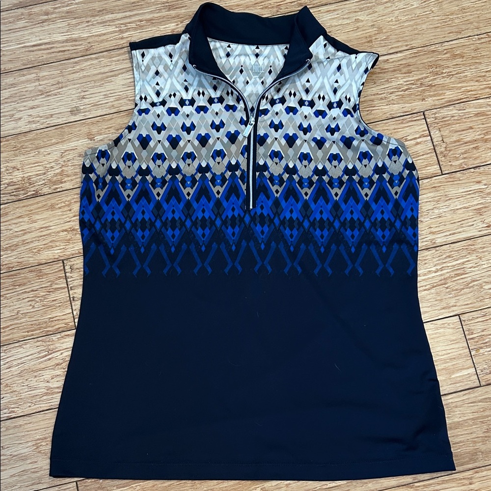 Tail Women's Geometric Blue & Black Golf Core Sleeveless 1/4 Zip Top Women’s M